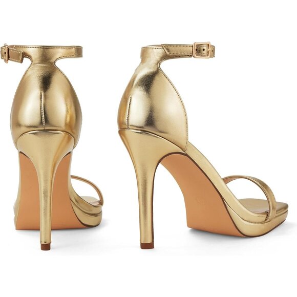 Women's Gold Synthetic Open Square Toe Ankle Strap Platform High Heel Sandals - Picture 3 of 9